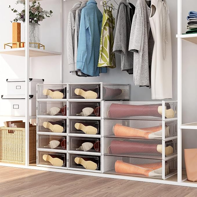 8-Piece Boot and Shoe Storage Box, Stackable Clear Plastic Shoe Box, Space-Saving Shoe Organizer for Boots, Sneakers, and High Heels, Clear - Image 7