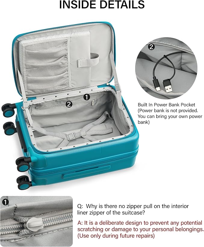 Hanke 20 Inch Expandable Carry On Luggage with Cup Holder 22x14x9 Airline Approved, Top Opening Hard Shell Suitcases with Wheels, Carry-On Travel Suitcase Trunk Luggage with Lock, Caribbean Blue - Image 13