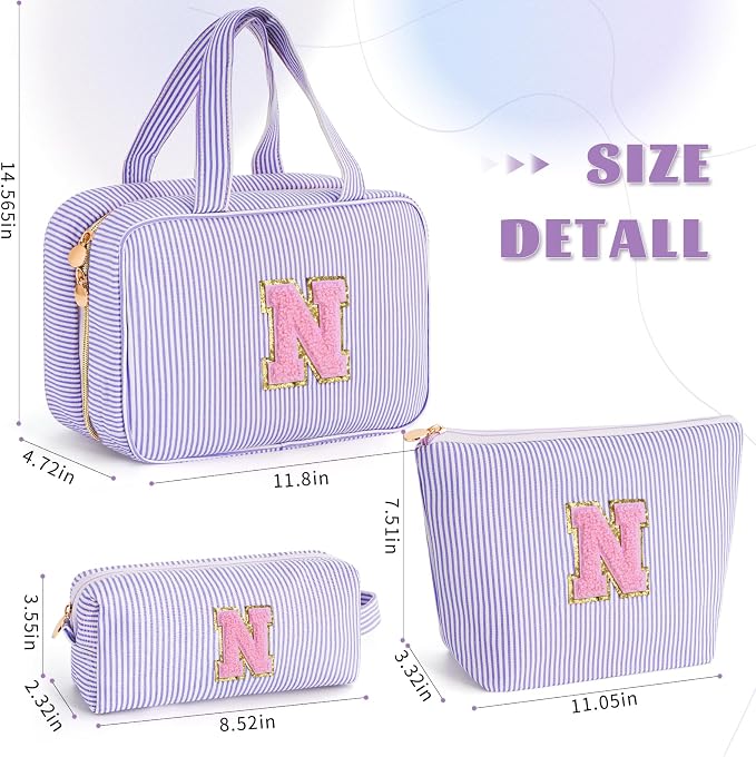 Gifts for Teen Girls Women - Travel Hanging Toiletry Bag & Makeup Bag - Personalized Initial Cosmetic Bag | Birthday Gift for Girl Trendy Stuff - Lavender N - Image 6