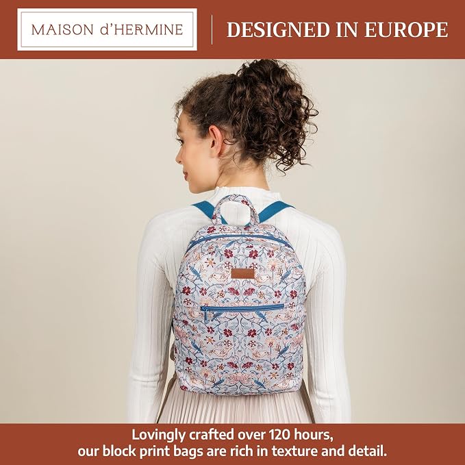 Maison d' Hermine Backpack for Women Men Cotton Shoulder Multipurpose Rucksack with Small Pouch Lightweight Multi Pocket Bag for Travel Work Beach Perfect for Spring Summer (Morris Play) - Image 2