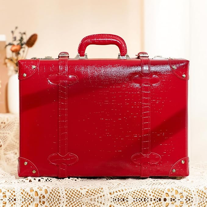 urecity Vintage and Cute Carry-on Overnight Case Non-wheeled Mini Leather Trunk Suitcase with Shoulder Strap - Image 2