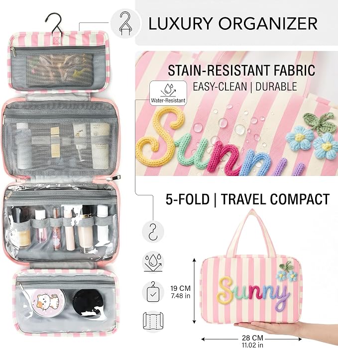 Personalized Expandable Toiletry Bag – Custom Name Travel Organizer with Hanging Hook, Foldable Dopp Kit for Business Trips & Weekend Getaways - Image 2