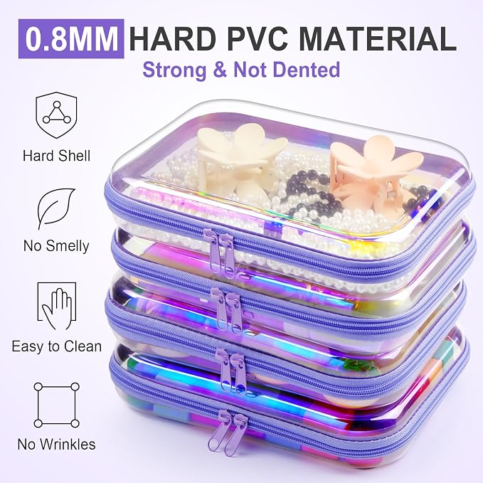 Hoolerry 4 Pcs Hard Clear Zipper Case Makeup Bags Plastic Zipper Pouch Transparent Storage Box Containers for Cosmetics, Snacks, Building Blocks, Puzzles(Clear,9.8 x 7.9 x 2 in,Purple Laser) - Image 4