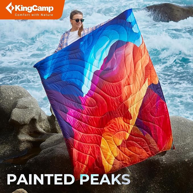 KingCamp Ultralight Camping Blanket, Packable Down Alternative Puffy Printed Wearable Blanket with Snap Buttons & Corner Loops Weatherproof Quilt for Outdoor Travel Stadium (78.7"L x 57.1"W, PEAK) - Image 7