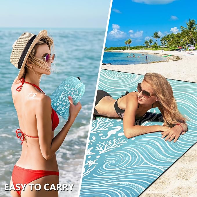 WIWIGO Beach Blanket Waterproof Sandproof Beach Mat 79" X 83"/10'x9'for 2-8 Adults Quick Drying Outdoor Picnic Mat Beach Accessories for Travel, Camping, Hiking - Image 4