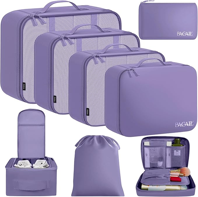 BAGAIL 8 Set Packing Cubes Luggage Packing Organizers for Travel Accessories-Dusty Purple by BAGAIL