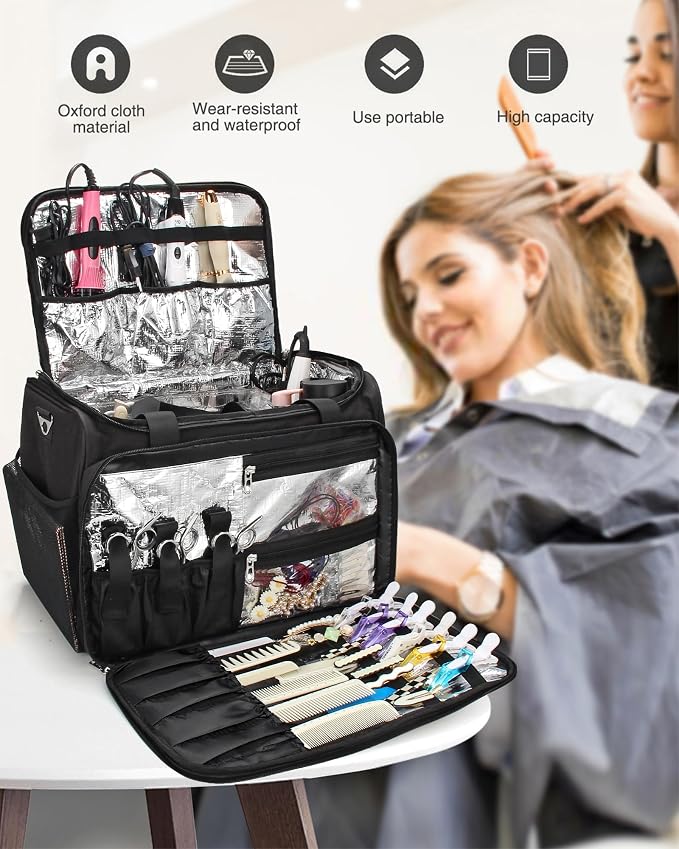 MONSTINA Professional Hairdressing Bag,Hairstylist Travel Bag,Cosmetics Beauty Hairdresser Bag with Shoulder Strap,Hair Makeup Salon Organizer Bag for Barber Insulation Material - Image 3