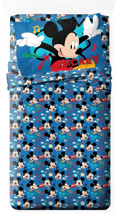 Jay Franco Kids Sheet Set with Fitted, Flat Sheets & Pillow Cover - Ultra-Soft Bedding with Pillowcase for Room Decor, Blue - Mickey Mouse, 3 Piece Twin by JayFranco