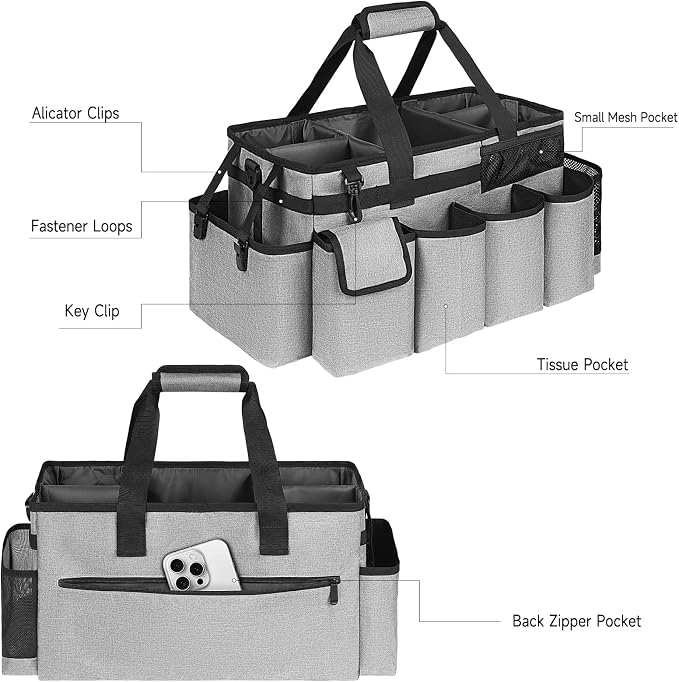 Cleaning Caddy Bag,Extra Large Cleaning Supplies Organizer with Handle for Housekeepers,Gray - Image 3