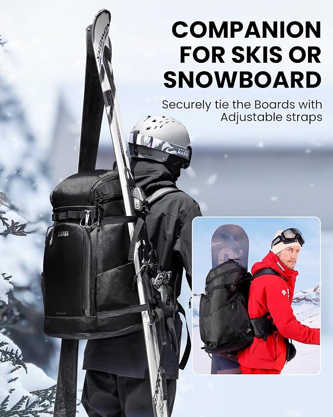 OutdoorMaster Ski Boot Bag, Snowboard Boots Travel Backpack for Helmet, Ski Shoes, Goggles, Gloves and Accessories, Waterproof Exterior & Bottom - Image 2