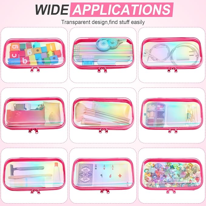 Hoolerry 4 Pcs Hard Clear Zipper Case Makeup Bags Plastic Zipper Pouch Transparent Storage Box Containers for Cosmetics, Snacks, Building Blocks, Puzzles(Clear,7.5 x 3.9 x 2 in,Pink Laser) - Image 7