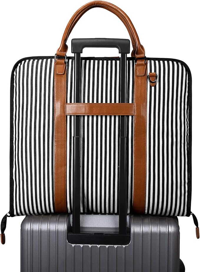 S-ZONE Carry on Garment Bag for Business Travel Canvas Leather Men Suit Cover | Leather Handle Straps, Multi-Pocket, Removable Shoulder strap, Trolley Sleeve, for Gym or Daily Use - Image 4