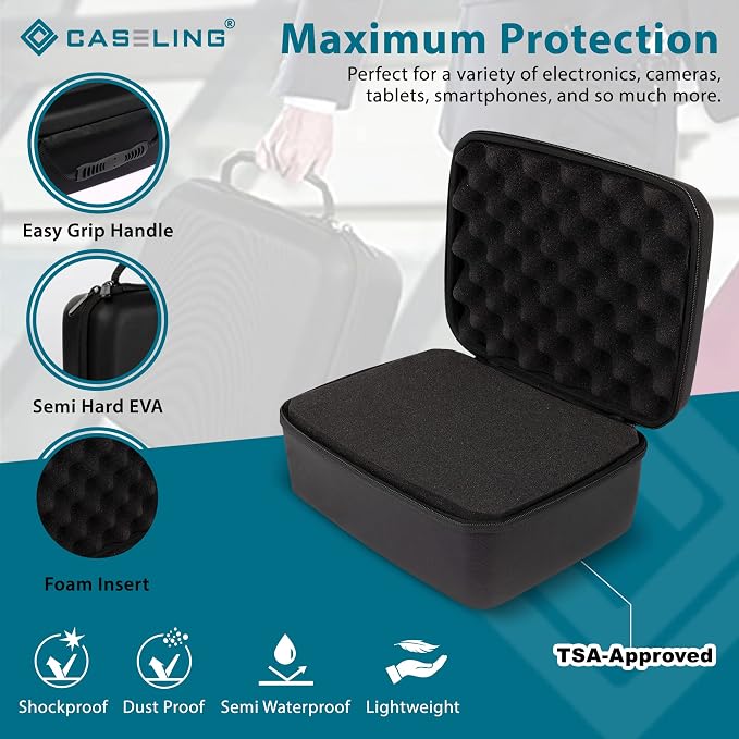caseling 11x9x5.5 Hard Case with 3-Layer Customizable Pick-and-Pluck Foam | 3 pre-scored foam layers, TSA compliant travel case, rigid EVA shell, electronics and tech gear case, smooth zippers - Image 6