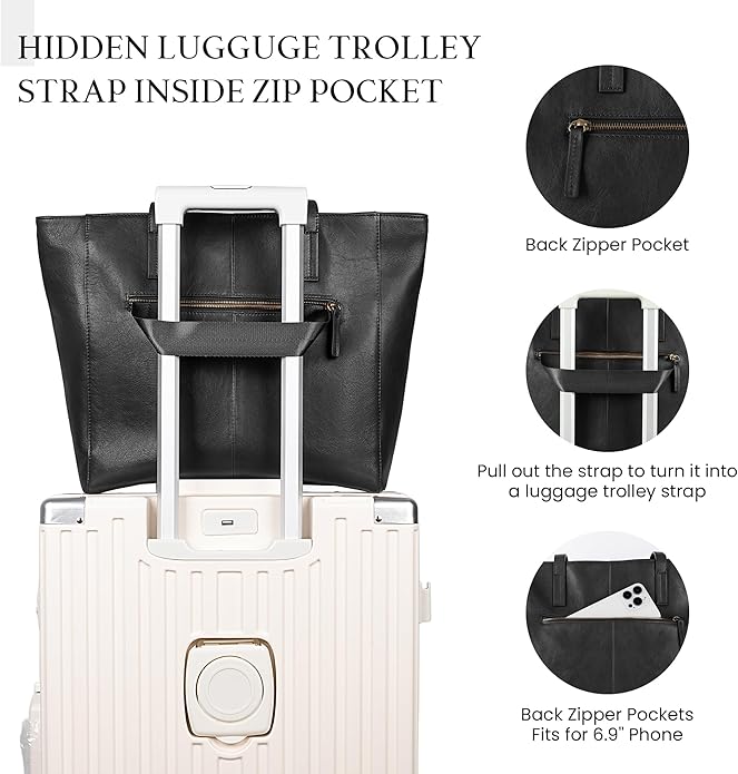 befen Vintage Genuine Leather Work Tote Bag for Women Large Tote Bag with Zipper Leather Purse and Handbags with Compartment - Image 5