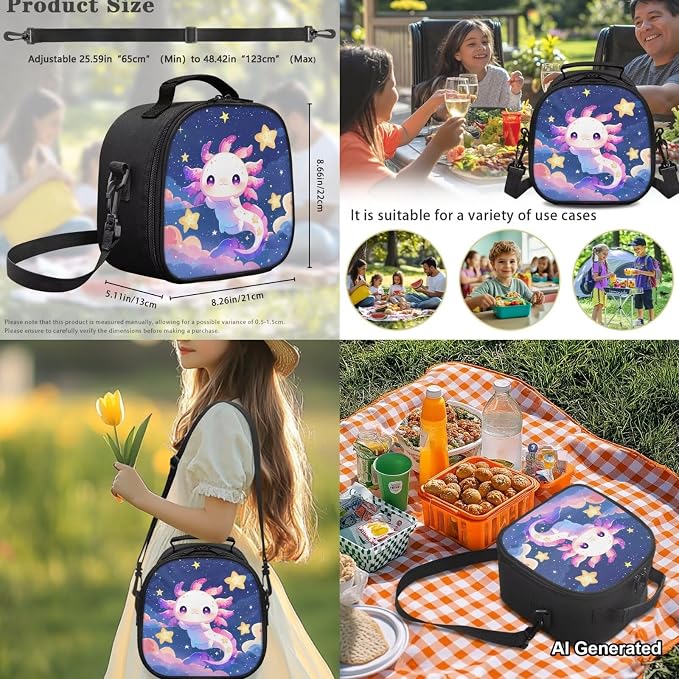 Axolotl School Bags for Girls 7-10 10-12 Galaxy Stars Backpacks for Girls with Lunch Box Pencil Case Water Bottle Holder 4-Piece Elementary School Essentials for Teens Student Bookbag Set - Image 5