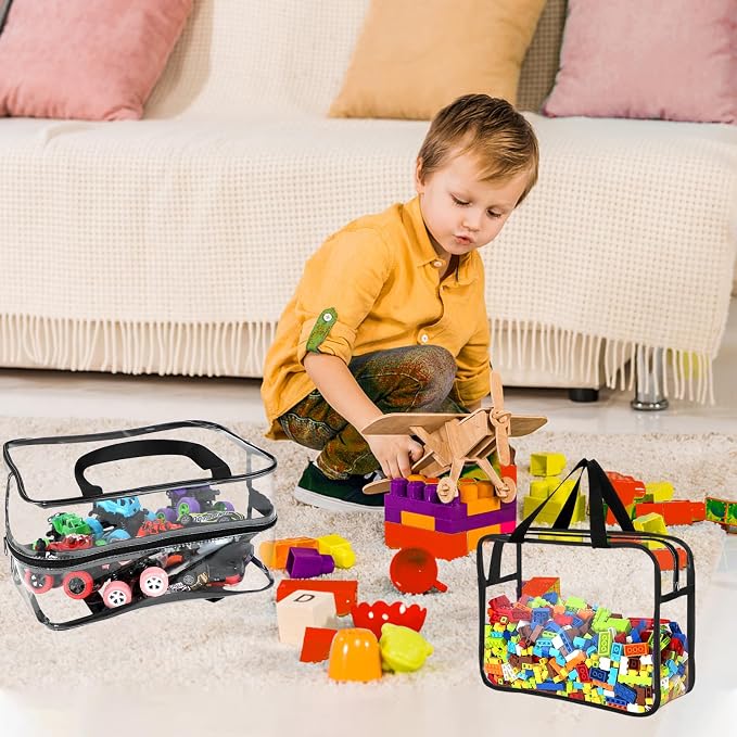 6 Packs Large Toy Storage Bags with Labels, Reusable Clear PVC Board Game Storage, Travel Waterproof Organizer Bags with Zipper for Building Blocks, Puzzle, Kids Books(3 large & 3 Extra Large) - Image 4