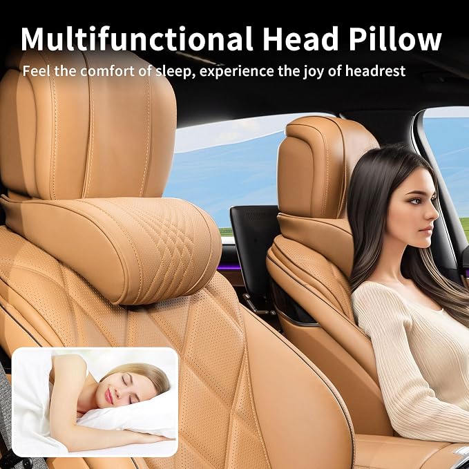 Car Headrest Pillow for Driving Memory Foam Palomino Brown 1 Pack | Soft Comfortable Leather Seat Head Rest Pillow Headrest Travel Neck Support Cushion for Most Cars SUV Home Office Chair - Image 8
