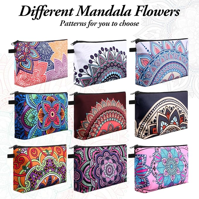 Dunzy 20 Pcs Bulk Makeup Bag for Women Appreciation Gifts for Teacher Canvas Cosmetic Bags with Zipper Pouches Waterproof Travel Toiletry Organizer for Girls Mother Teacher Nurse Bridesmaids (Mandala) - Image 4
