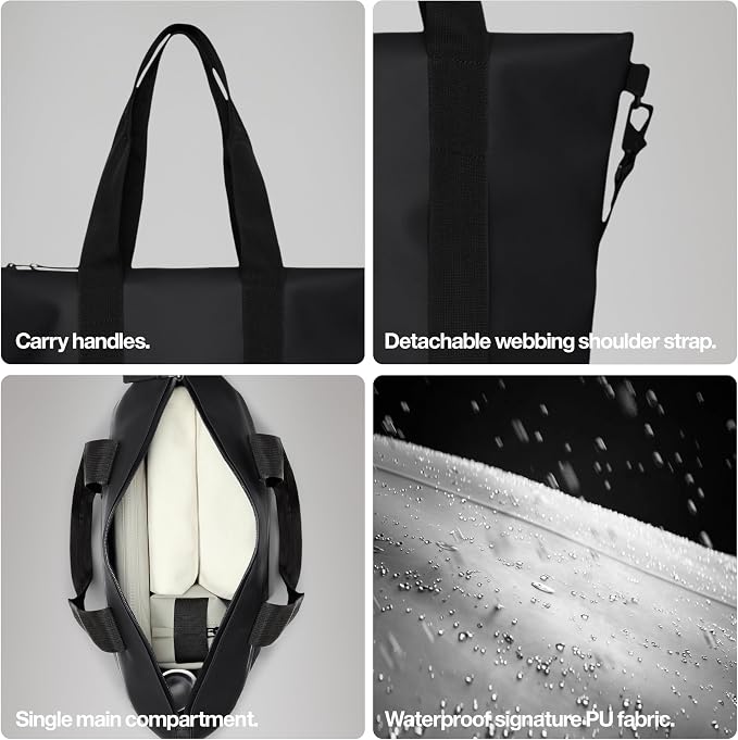 RAINS Tote Bag – Waterproof Travel & Work, Internal Zip Pocket, 6.1 gal | Waterproof PU tote for women and men – 22 L tote bag, internal zip pocket, detachable strap; carry-on for airplane travel - Image 5