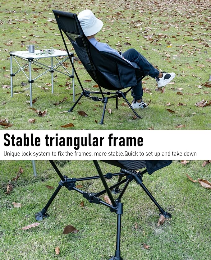 iClimb Ultralight Compact Camping Folding Beach Chair with Anti-Sinking Large Feet (Black - Triangular Frame High Back - 2PC) - Image 7