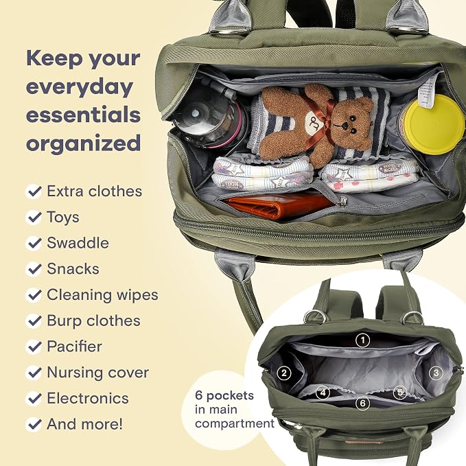 RUVALINO Diaper Bag Backpack-Expandable Baby Bag with up to 50% Capacity -Baby Essentials Bag with Changing Pad Insulated Bottle Holders & Pacifier Case, Waterproof, Army Green XL - Image 6