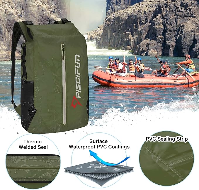 Piscifun Dry Bag Waterproof, Lightweight Dry Backpack Roll-Top Sealed with Waist Pouch and Phone Case Keeps Gear Dry Inside for Kayaking, Boating - Image 4