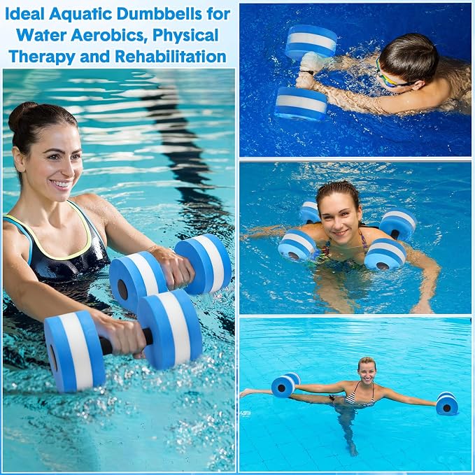 7 Pcs Pool Exercise Set Including 2 Lightweight Aquatic Dumbbells, 2 Swimming Hand Paddles, Pull Buoy, Pool Mesh Bag Swim Belt Sport Equipment for Water Aerobics Exercise - Image 5