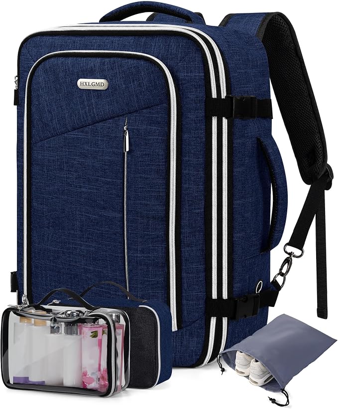 Travel Carry On 17.5" Laptop Expandable Backpack for Men Women, Personal Item Bag Waterproof Airline Approved with USB Charging Hole 3 Packing Cubes, Large Weekender Daypack Business Luggage Suitcase by HXLGMD