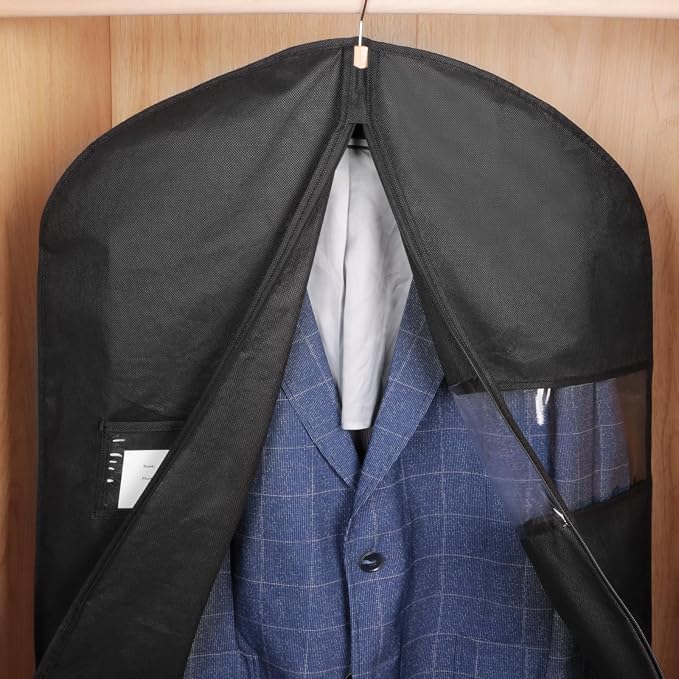 KEEGH 40" Suit Cover Bags for Men (Set of 20) Garment Bags for Hanging Clothes, Suit Bags for Closet Storage or Travel, Clothes Cover for Suits Coats with Clear Window and Label Pocket, Black - Image 4