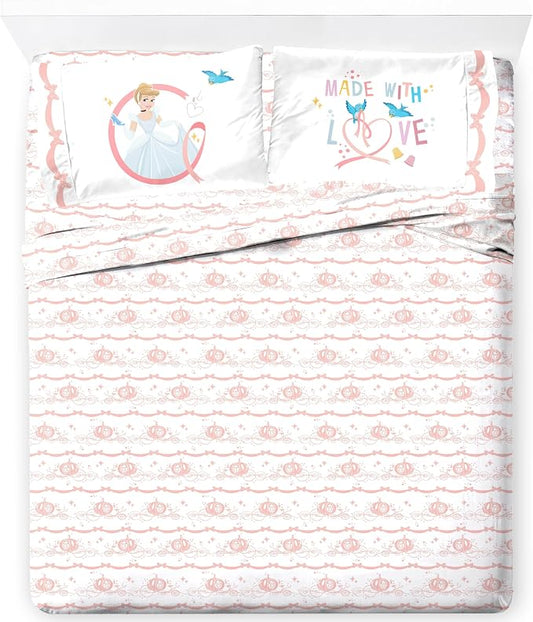 Jay Franco Kids Sheet Set with Fitted, Flat Sheets & Pillow Cover - Ultra-Soft Bedding with Pillowcase for Room Decor, White - Princess Cinderella, 4 Piece Full by JayFranco