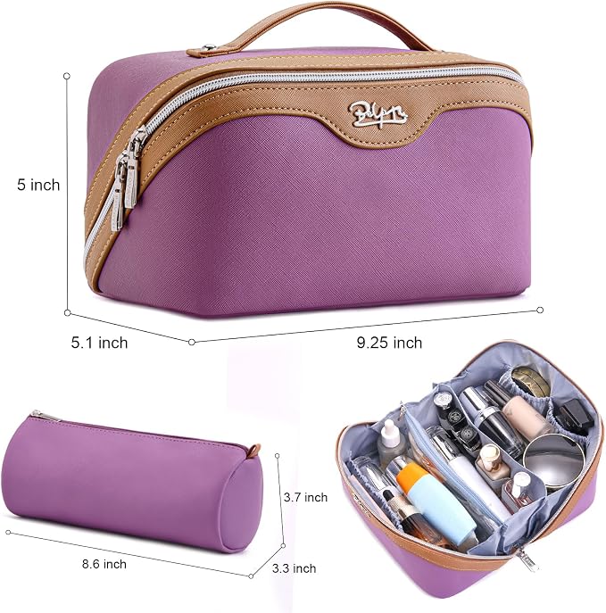 BOYATU Travel Makeup Bag Organizer Cosmetic Bag: 3 Pcs Set Make up Bags for Women with Handle - Waterproof Vegan Leather Toiletry Bags Travel Essentials Pouch with Compartments (A-05-Purple) - Image 7
