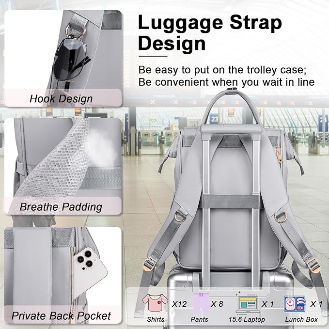 Weitars Lunch Backpack For Women,15.6 Inch Laptop Backpacks For Womens Back pack, Travel Backpacks,Work Backpack For Women (Gray) - Image 5