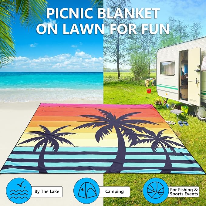 AISPARKY Beach Blanket Waterproof Sandproof Extra Large, Oversized Beach Mat, Quick Drying&Compact&Lightweight, Picnic Blankets Vacation Essentials for Outdoor Beach Camping (79" X 83" (4 Person)) - Image 6