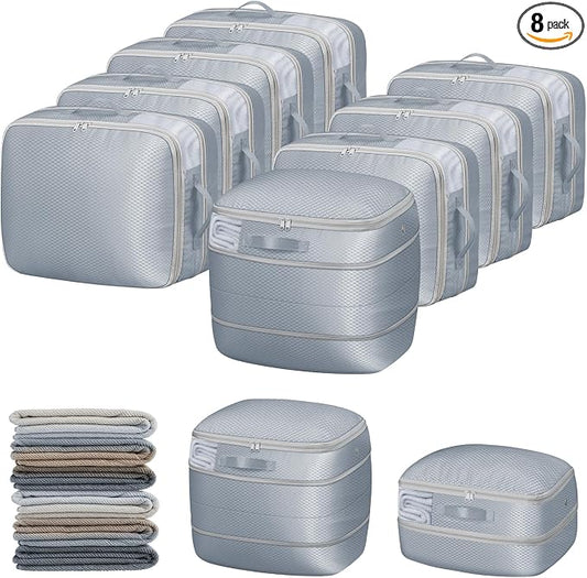 DIMJ Compression Storage Bags 8 Pack - Blanket Storage Bags with Window Zipper, Ultra Space Saving Self Compression Organizer for Puffer Jacket, Bedding, Lightweight Comforter Duvet, Sweater, Sheet by DiMJ
