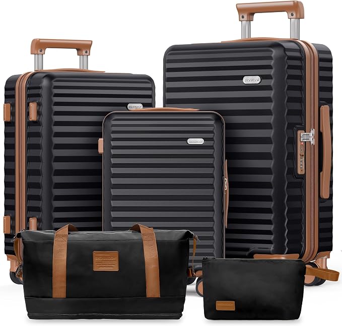 SHOWKOO Luggage Sets 3 Piece Hardside Expandable Suitcase with Double Spinner Wheels Tsa Lock, (Black, 5 piece set) by SHOWKOO