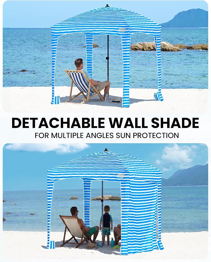 Qipi Beach Cabanas for Sand, Beach Canopy with Sandbags & Side Wall for Family, Easy Set Up Sun Shelter, UPF 50+ UV Protection with Roof Vent - Image 2