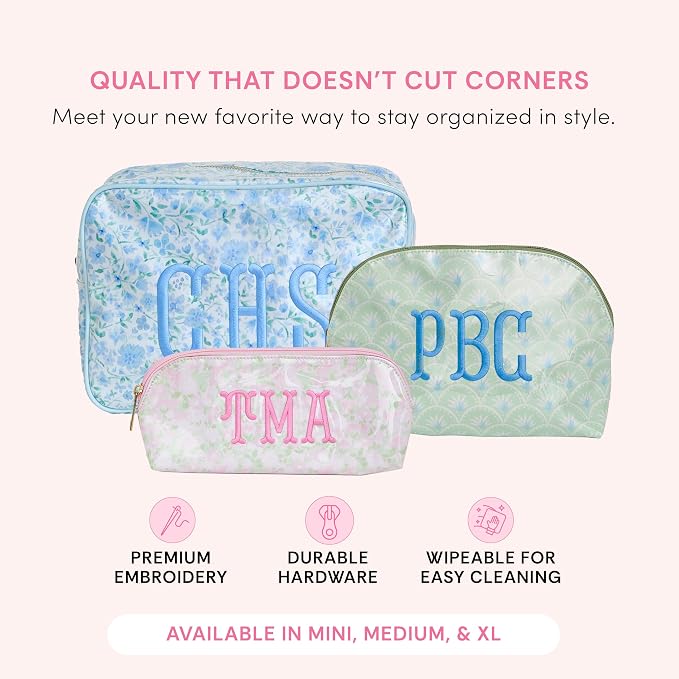 Personalized Clear Coated Pouch - Medium or Large Toiletry Bag with Embroidered or Applique Monogram, Custom Makeup or Travel Organizer, Easy-Clean Cosmetic Bag, Travel Gift for Women (Peony, Mini) - Image 6