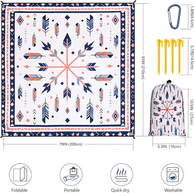 HIHOHO Beach Blanket Waterproof Sandproof Extra Large Beach Mat 79" X 83"/120"x108"for 1-8 Adults Quick Drying Durable Outdoor Picnic Mat for Beach Travel Camping Hiking - Image 2