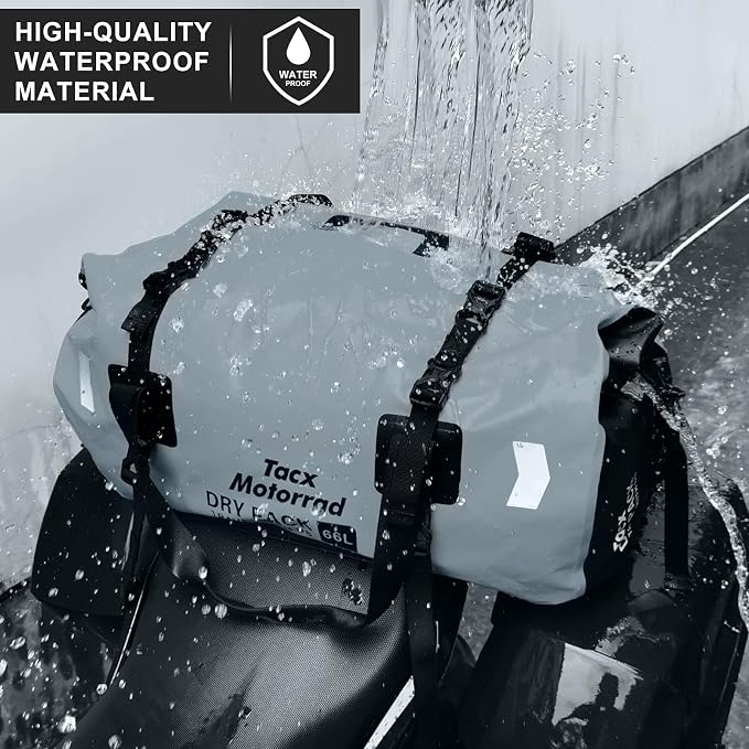 Waterproof Duffel Bag for Men/Women, Roll-top Dry Backpack Duffel Bag with Quick-fixed Straps, Motorcycle Tail Saddle Bag for Motorcycling, Rafting, Boating, Kayaking, Travel, 48L-Grey - Image 3