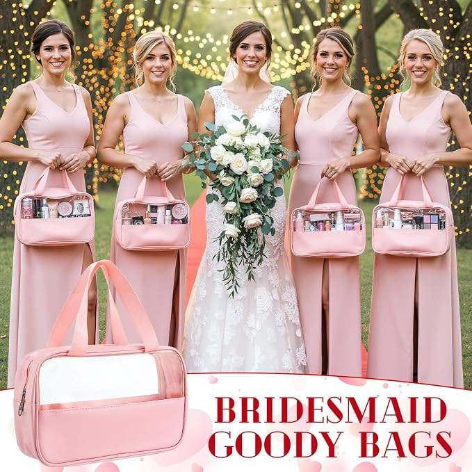 Buryeah 20 Pcs Translucent Makeup Bag Toiletry Organizer for Women Men Waterproof Portable Cosmetic Bag with Hanging Handles Travel Storage Carry Pouch Gifts for Bridesmaid (Pink) - Image 3