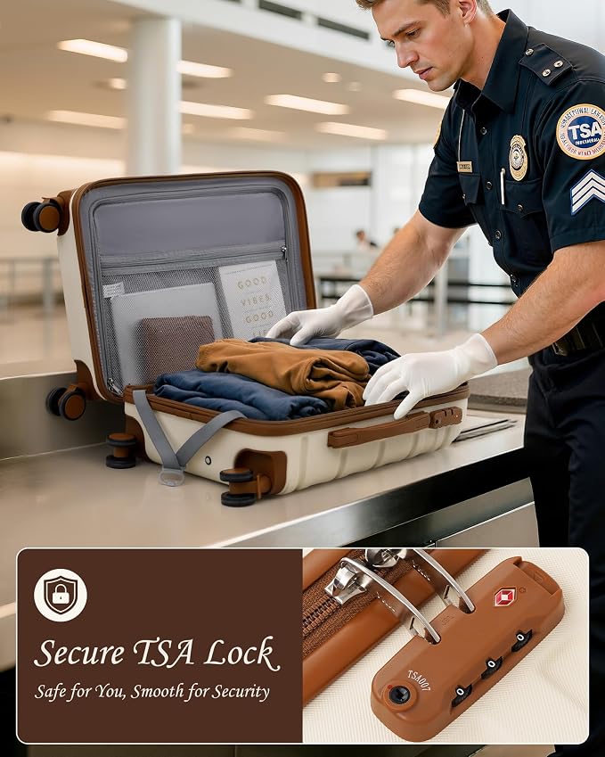 TAKUMI Carry On Luggage Set 3 Piece ABS+PC Hardshell Suitcases with Duffel Bag Double Spinner Wheels Travel Luggage with TSA Lock Lightweight Suitcase Set(WHITE BROWN, 3 PIECE SET(20/DB/TB)) - Image 7