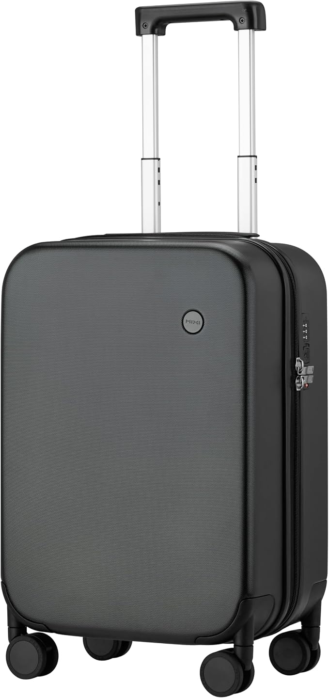 mixi Upgrade Carry on Luggage Suitcases with Spinner Wheels, Hardside Rolling Suitcase PC with TSA Lock Lightweight Travel Case 20in Carry-On, Fine Grid Black by MIXI