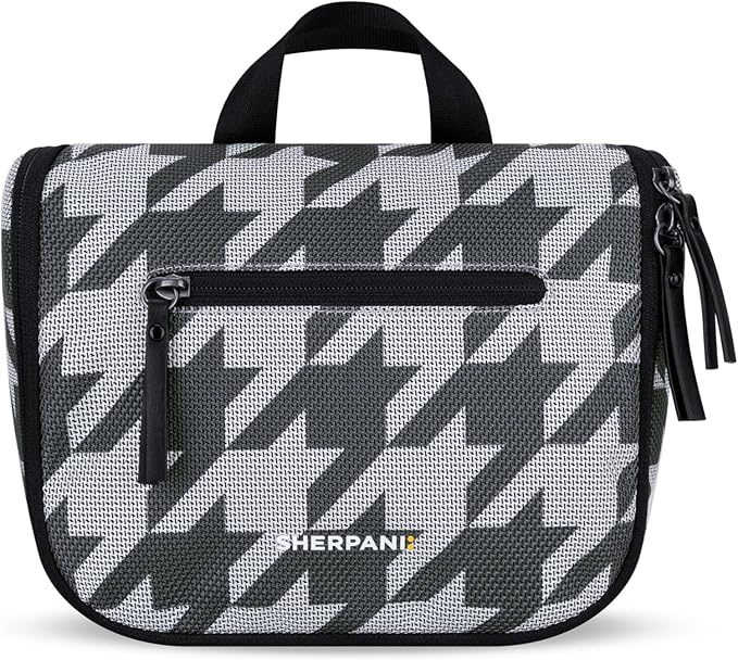 Sherpani Co-Pilot, Travel Toiletry Bag, Hanging Cosmetic Organizer, Water Resistant Makeup Bag, Shower Dopp Kit, Essentials Toiletries for Women, Travel Gift (Houndstooth) by SHERPANI