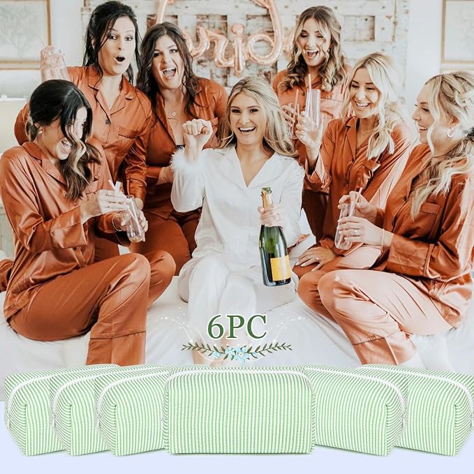 SOIDRAM 6PCS Bridesmaid Proposal Gifts Green makeup bag bulk for Wedding Party Favors Bachelorette party decorations Toiletry Organizer Bag Cosmetic Case Gift - Image 4