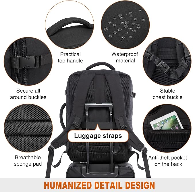 LOVEVOOK Carry on Backpack, 45L Travel Backpack for Women Men Airline Approved, Expandable Large Suitcase Backpacks With 4 Packing Cubes, Aer Travel Pack 3, Water Resistant Weekender Bag - Image 5