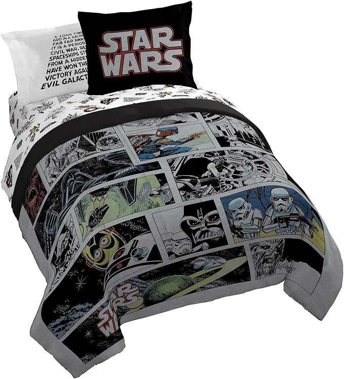 Star Wars Queen Comforter Set 7 Piece Soft Bedding for Boys, Multi | Darth Vader Yoda, Bed in a Bag, Comforter Sheets Shams Pillowcases, Soft Microfiber, Machine Washable, Boys Gift by JayFranco