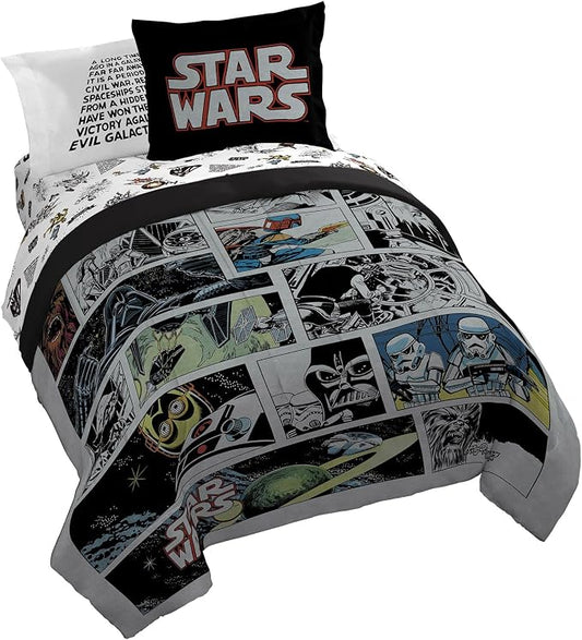 Star Wars Queen Comforter Set 7 Piece Soft Bedding for Boys, Multi | Darth Vader Yoda, Bed in a Bag, Comforter Sheets Shams Pillowcases, Soft Microfiber, Machine Washable, Boys Gift by JayFranco
