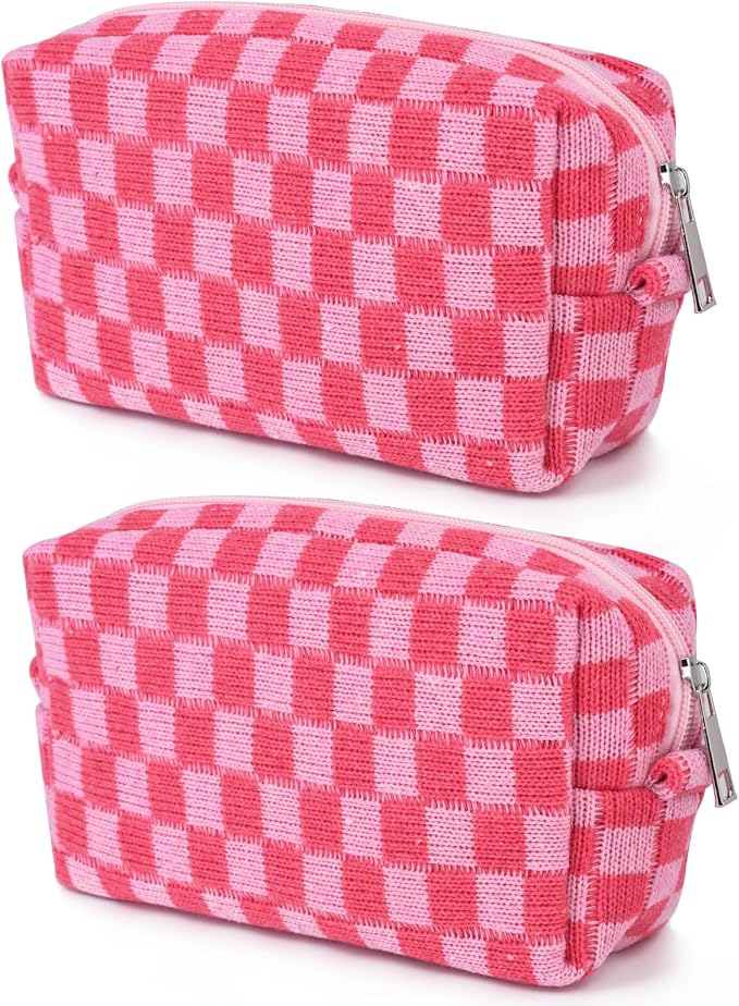 SOIDRAM 2 Pack Checkered Makeup Bag for Women, Cute Makeup Pouch Small Makeup Bag Travel Cosmetic Organizer for Toiletries, Brushes & Skincare - Image 7
