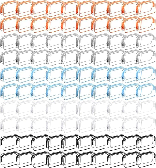 100 Pcs Clear Makeup Bags Bulk Graduation/Dad Gifts Bag Tsa Approved Toiletry Bag for Travel Transparent Cosmetic Bag PVC Waterproof Travel Small Pouches with Zipper for Men and Women (Multicolor) by Home
