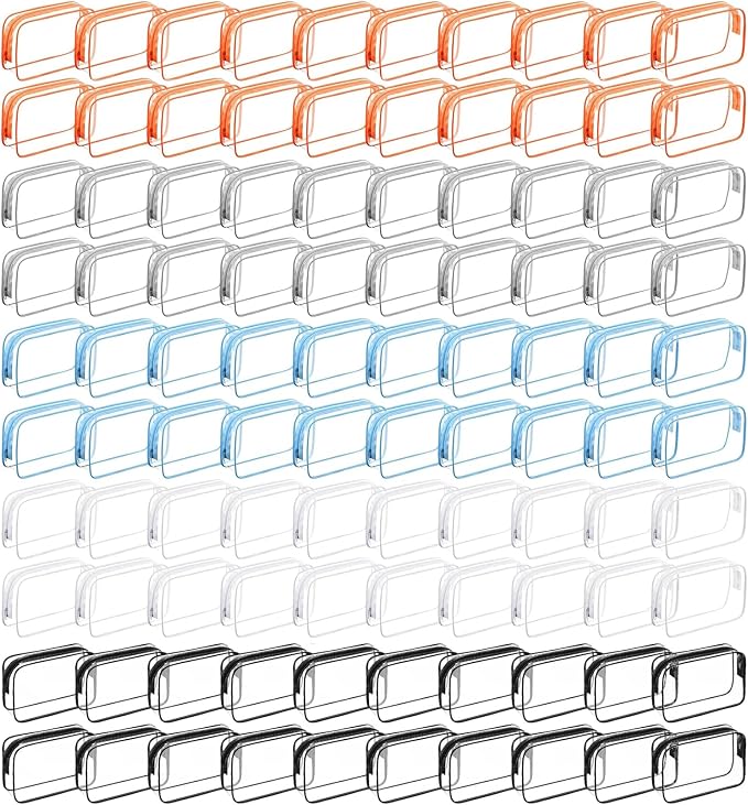 100 Pcs Clear Makeup Bags Bulk Graduation/Dad Gifts Bag Tsa Approved Toiletry Bag for Travel Transparent Cosmetic Bag PVC Waterproof Travel Small Pouches with Zipper for Men and Women (Multicolor) by Home